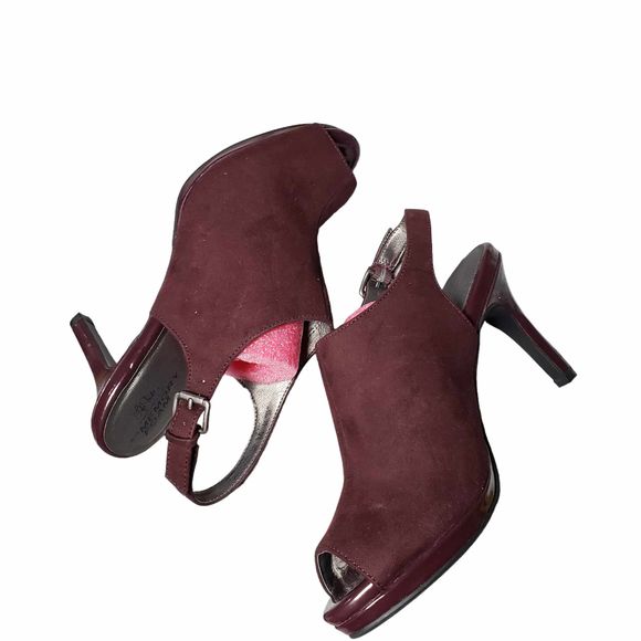 Life Stride Velocity Burgundy 8.5 Fabric & Synthetic 4" Peep Toe Slingback Heels - Picture 8 of 9
